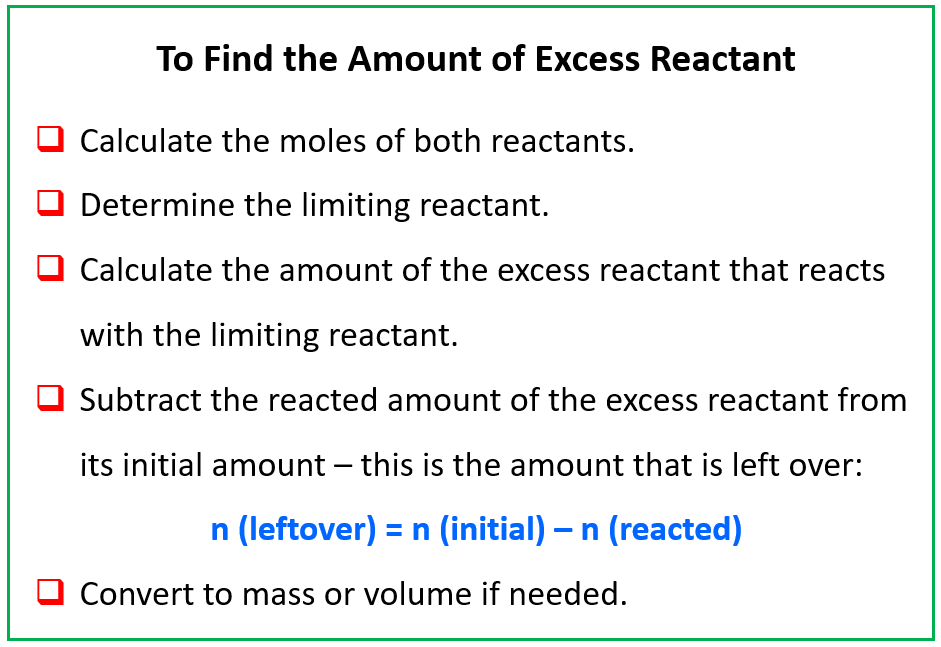 how-to-find-the-amount-of-excess-reactant-chemistry-steps