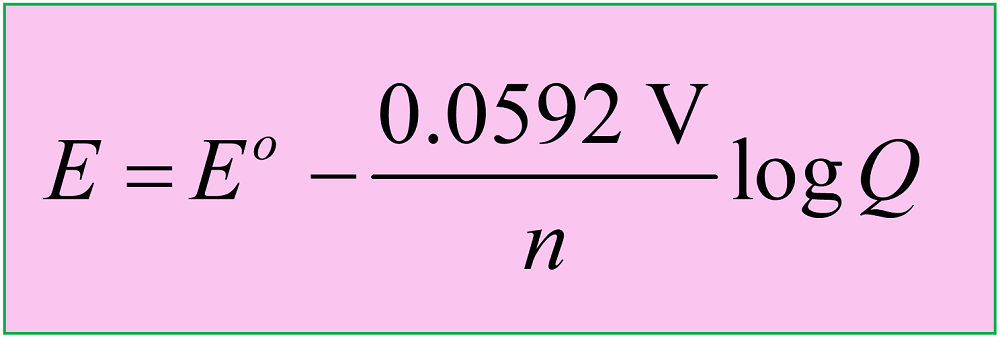 Nernst equation for cell potential nonstandard condition